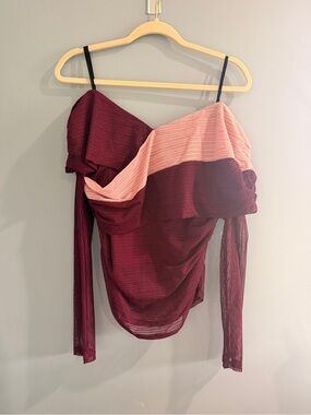 Two-Tone Off-Shoulder Burgundy and Blush Blouse
